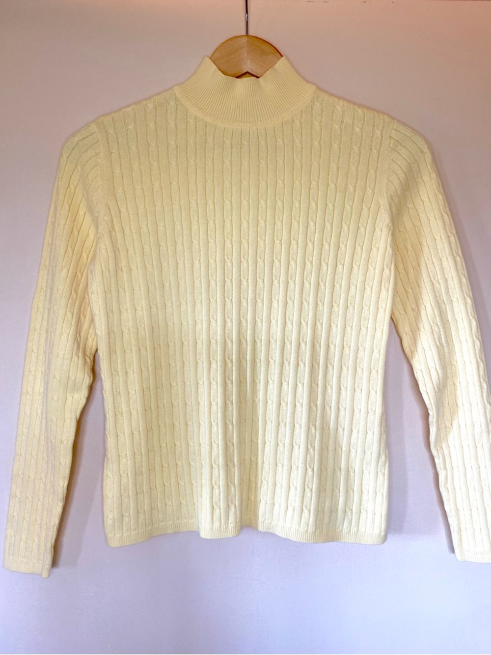 Classic Elements Butter Yellow Cable Knit Mock Neck Sweater, Soft, Cozy, Size S - Picture 3 of 12
